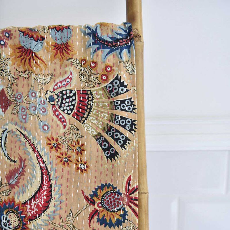 Powell Craft Kantha Throw Desert Sand Wild Flower Print image number 2